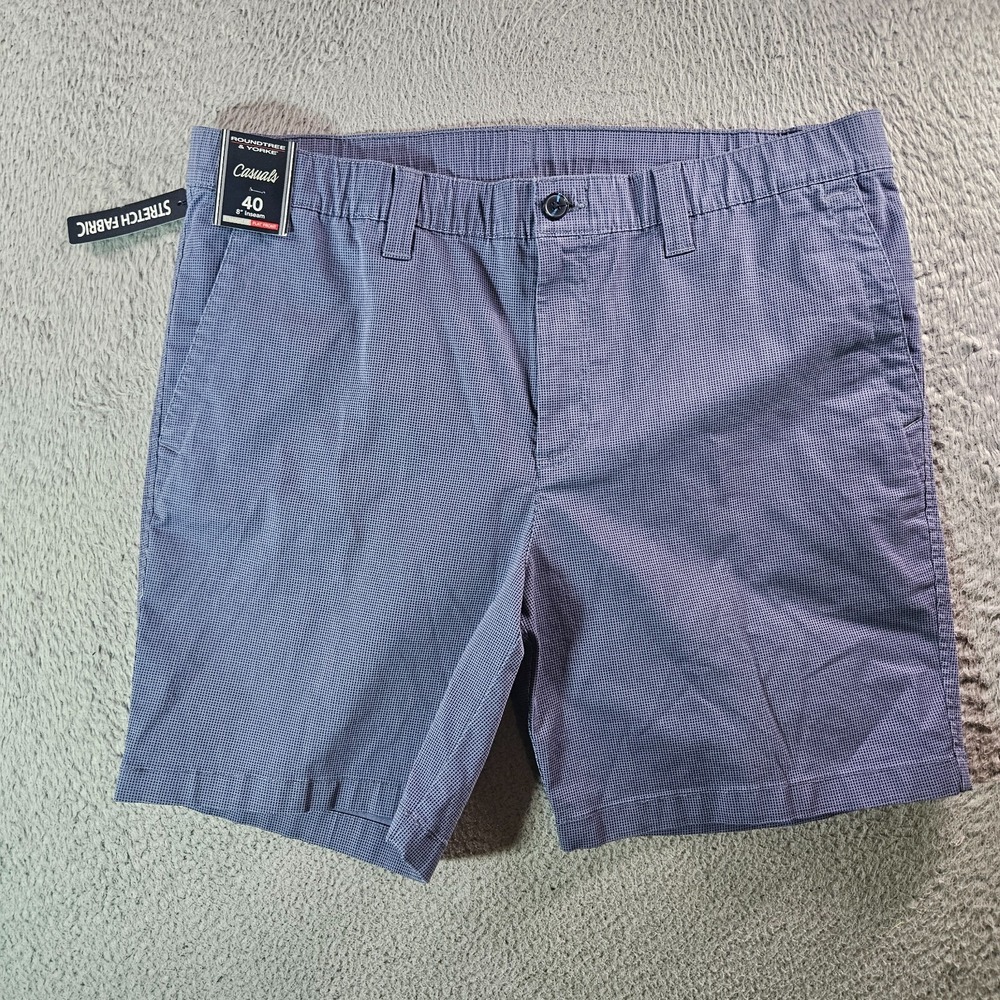 NWT Roundtree & Yorke Shorts Men 40 x 8" Straight Fit Stretch Geometric Blue